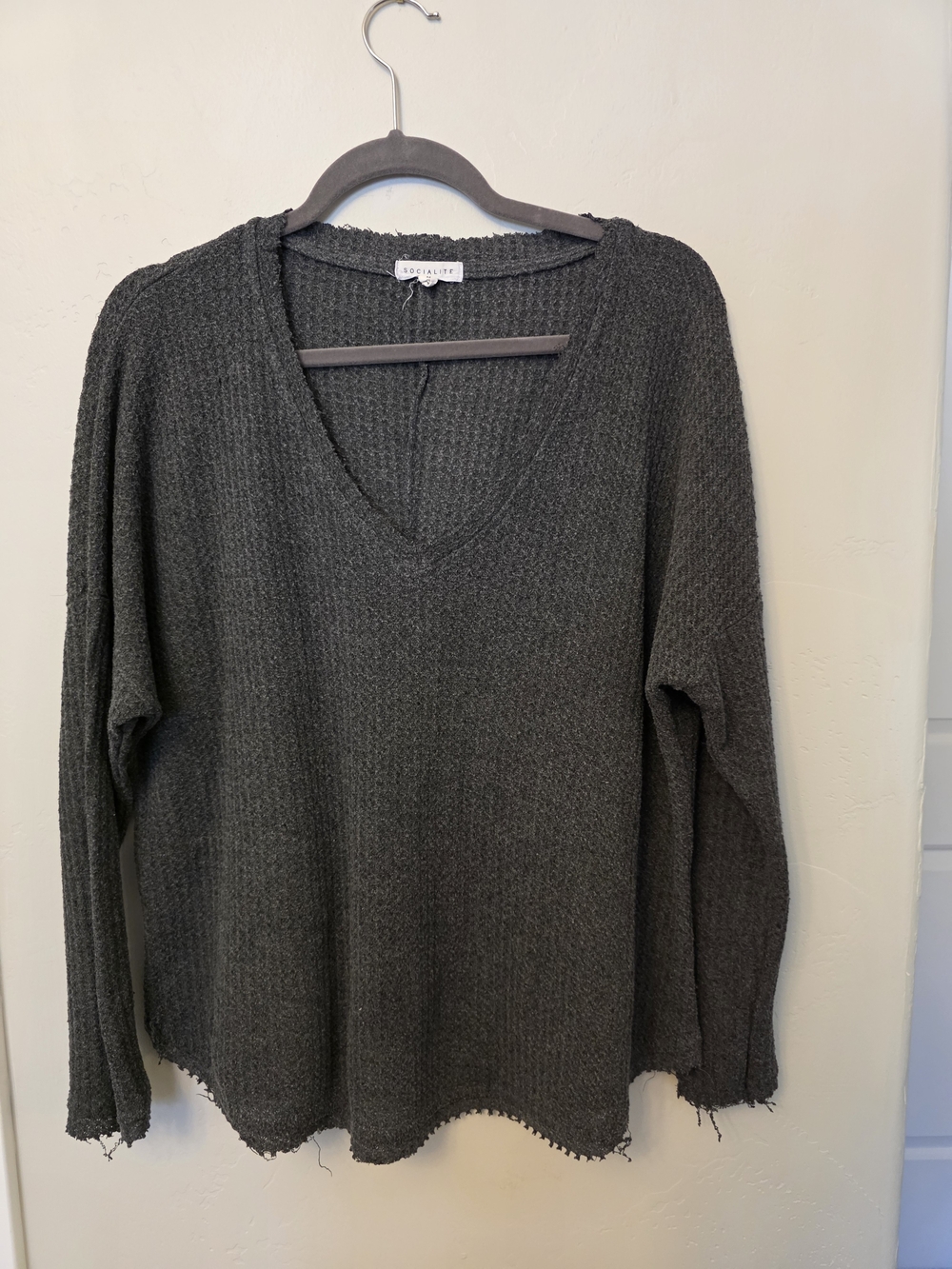 Socialite Charcoal Scoop-Neck Waffle Knit Pullover